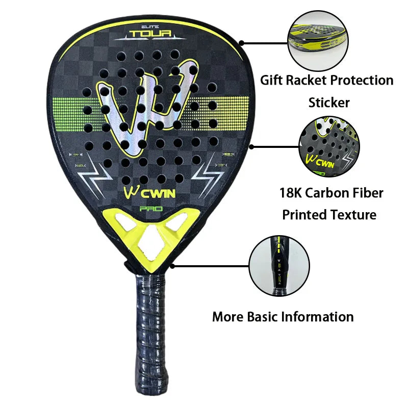 Camewin 18K Carbon Fiber Padel Racket – EVA Foam Core, Sweatproof Surface for Pro Players (2025 Edition)