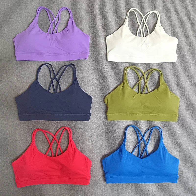 Women’s Cross-Back Padel/Tennis Sports Bra – Breathable Solid Color Training Vest