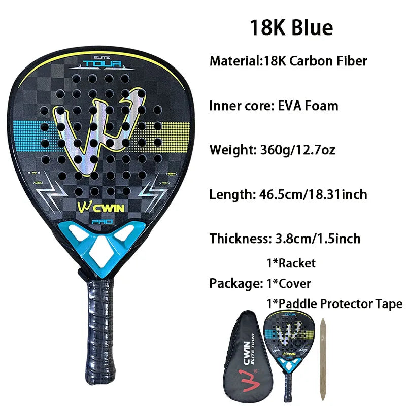 Camewin 18K Carbon Fiber Padel Racket – EVA Foam Core, Sweatproof Surface for Pro Players (2025 Edition)