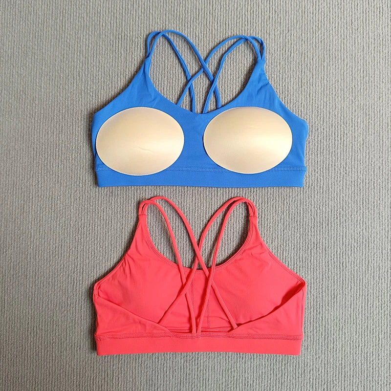 Women’s Cross-Back Padel/Tennis Sports Bra – Breathable Solid Color Training Vest