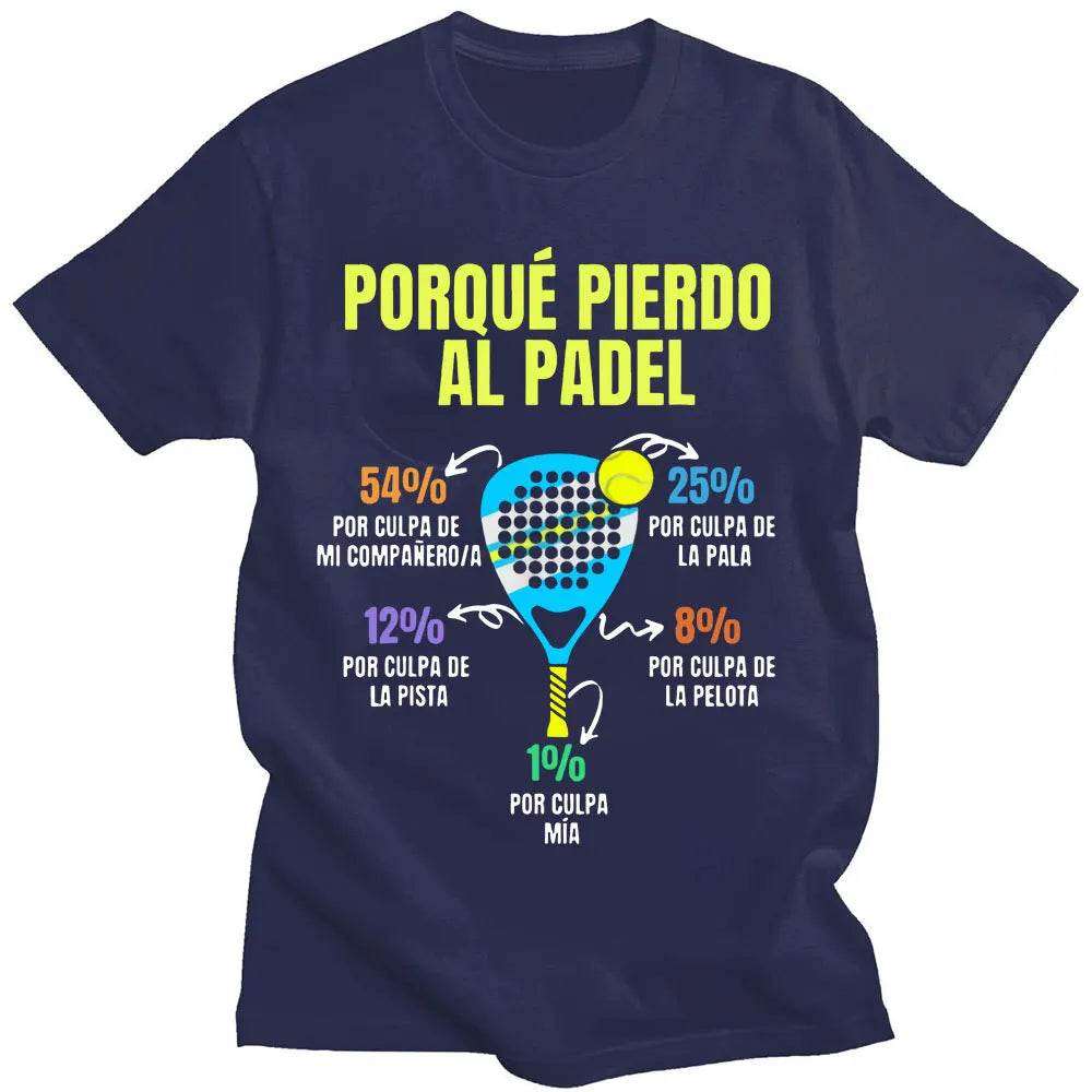 Men’s Funny Padel T-Shirt – “Porque Pierdo Al Padel” Oversized Cotton Tee