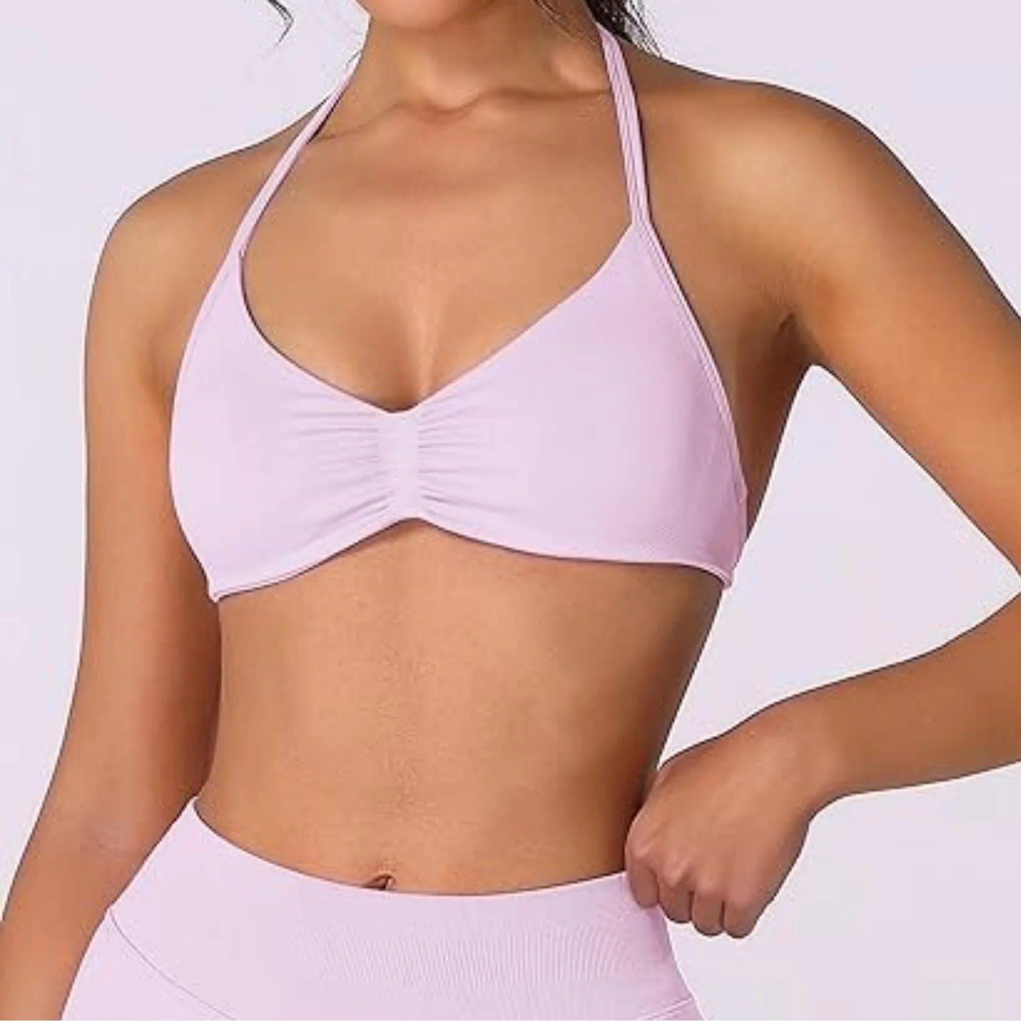 Women’s High-Support Strappy Halter Court Bra Top – Seamless Fit