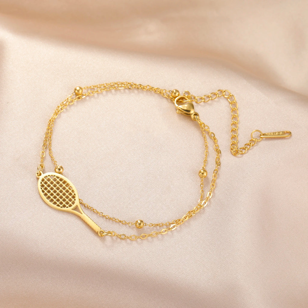 Dreamtimes Tennis & Badminton Racket Bracelet | Stainless Steel Couples Jewelry Gift for Men & Women