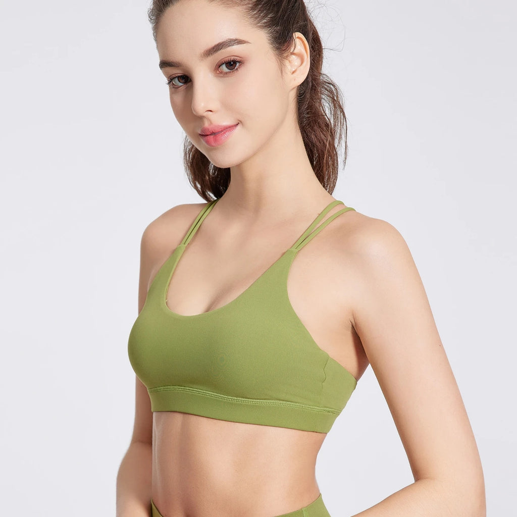 Women’s Cross-Back Padel/Tennis Sports Bra – Breathable Solid Color Training Vest