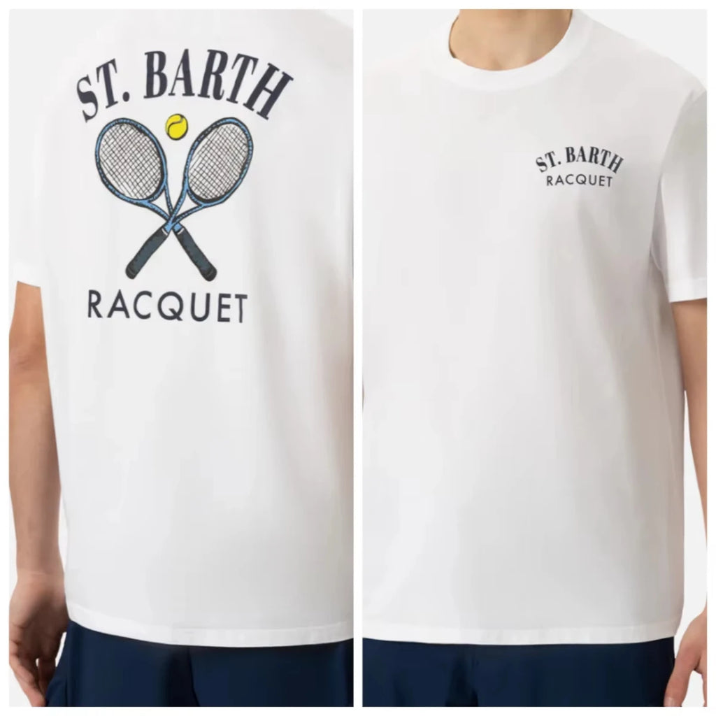 St. Barth Padel Club Cotton T-Shirts – Men’s White Tee & Unisex Summer Print Shirt