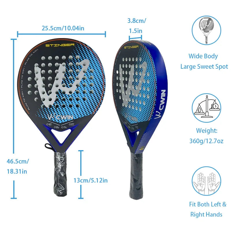 Cwin 2025 Professional Carbon Fiber Padel & Tennis Racket – Soft EVA Face with Bag Cover