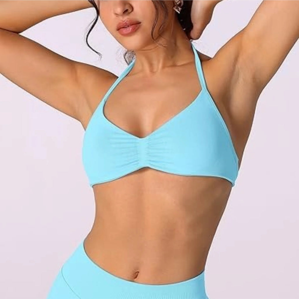 Women’s High-Support Strappy Halter Court Bra Top – Seamless Fit