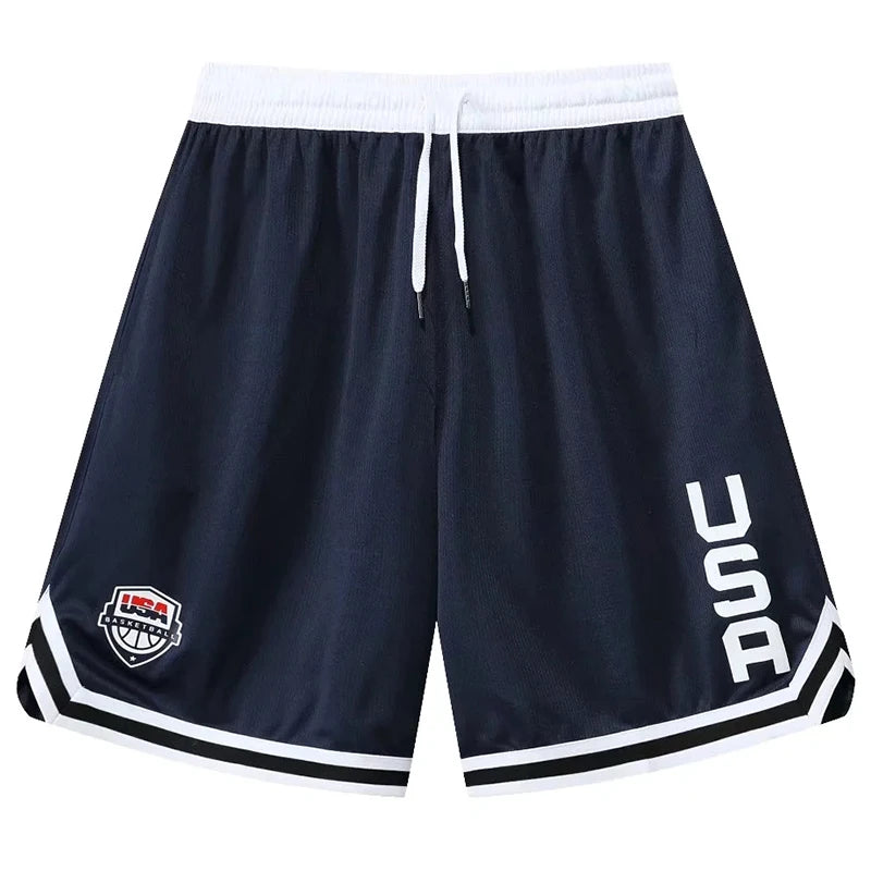 Men’s USA Print Loose-Fit Court Shorts – Breathable Training Bottoms with Pockets