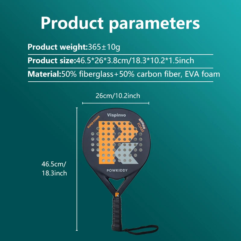 POWKIDDY Ultra-Light Carbon Fiber Padel & Tennis Racket – High Elasticity, Premium Quality