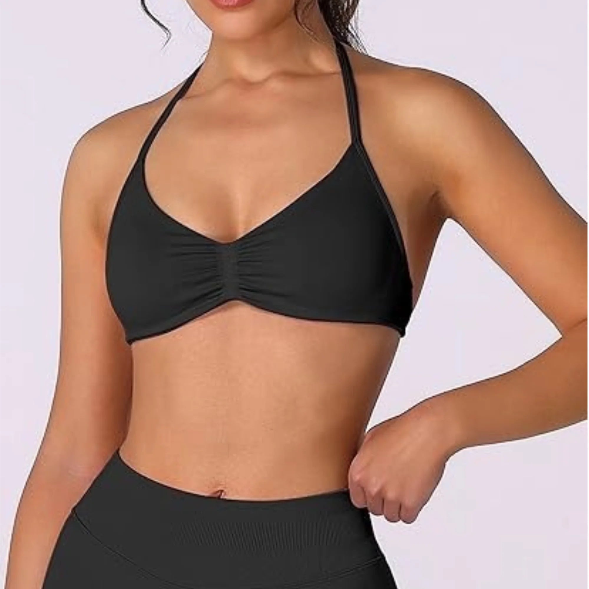 Women’s High-Support Strappy Halter Court Bra Top – Seamless Fit