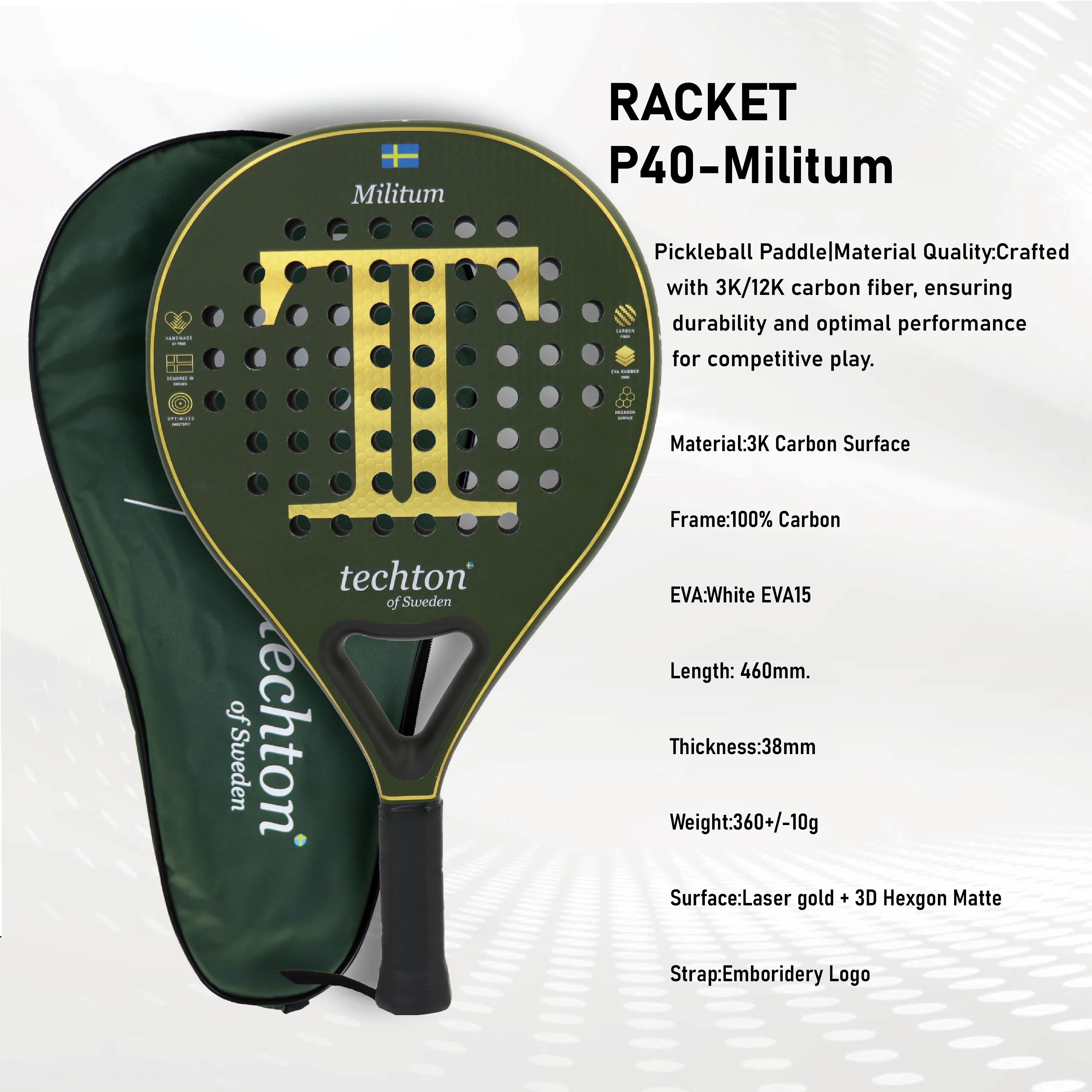Carbon Fiber Padel Racket with EVA Foam Core – Lightweight Beginner Tennis Paddle