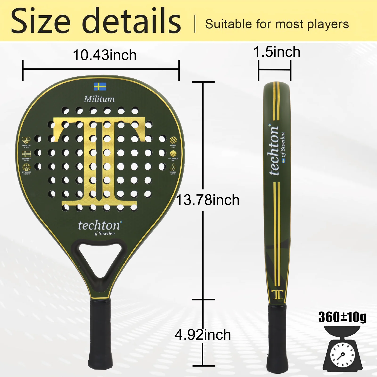 Carbon Fiber Padel Racket with EVA Foam Core – Lightweight Beginner Tennis Paddle