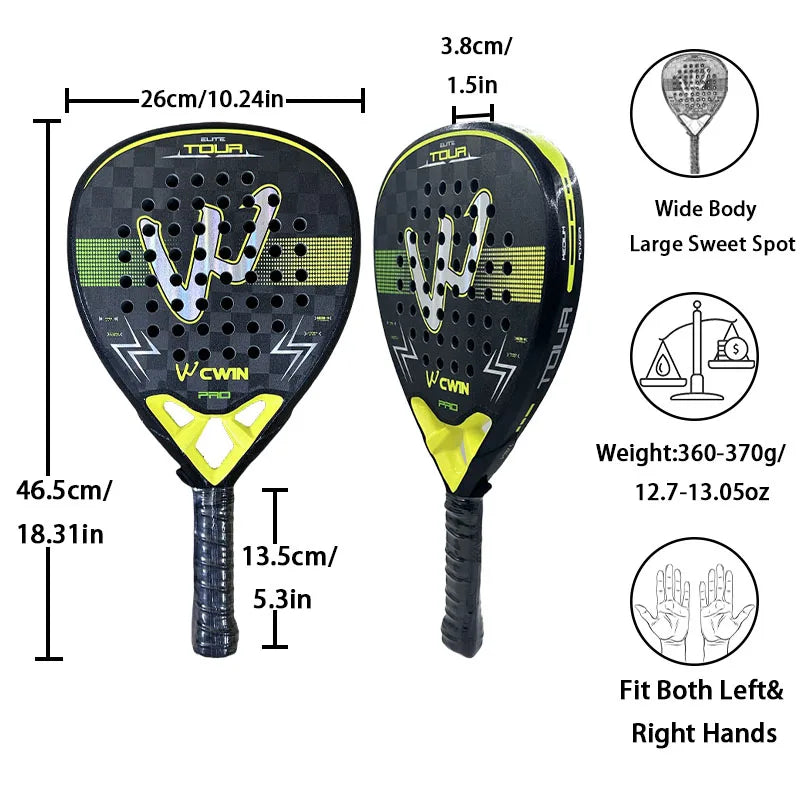Camewin 18K Carbon Fiber Padel Racket – EVA Foam Core, Sweatproof Surface for Pro Players (2025 Edition)