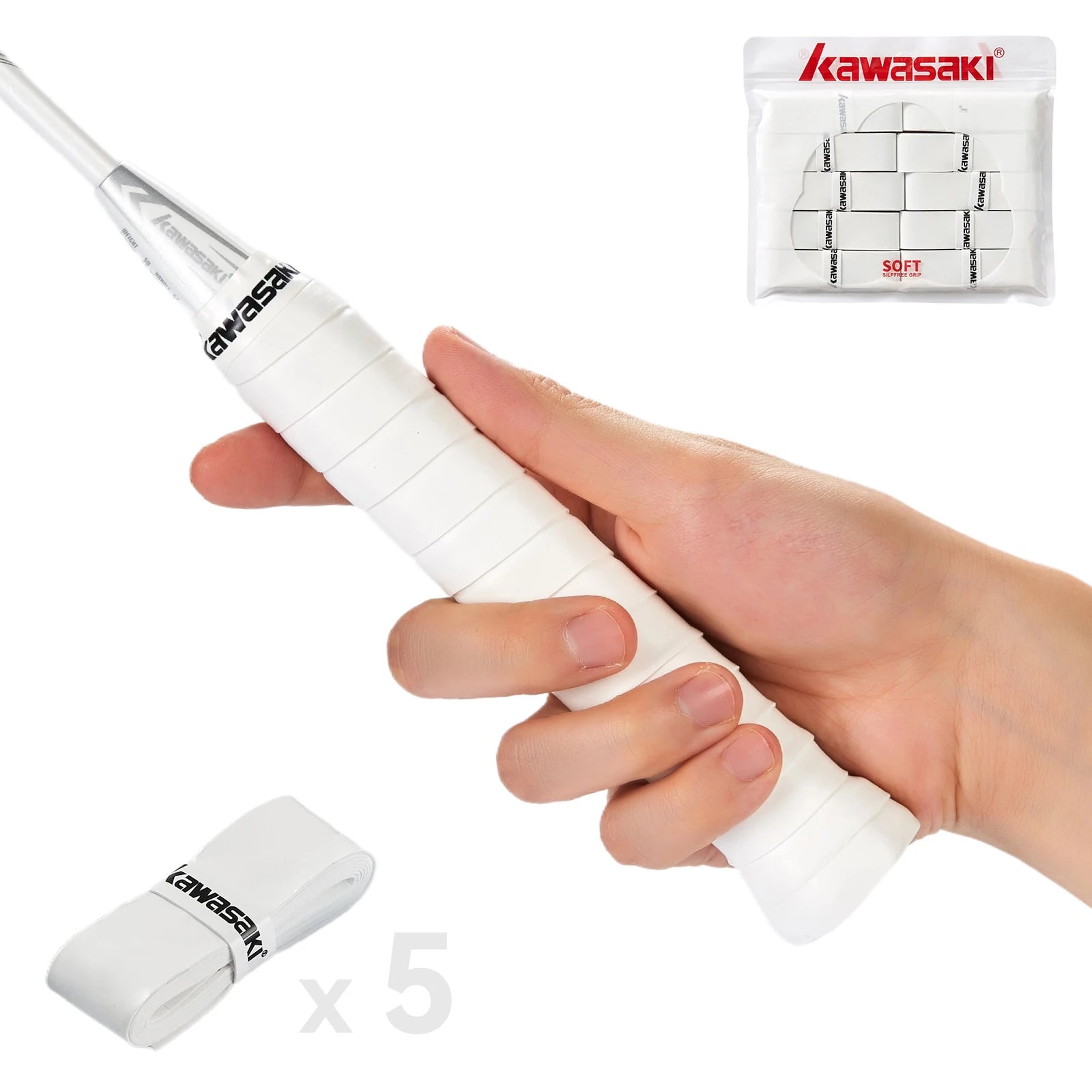 Kawasaki Padel & Tennis Overgrips – 5/10/60pcs Sticky Anti-Slip Shock Absorption Grip Tape