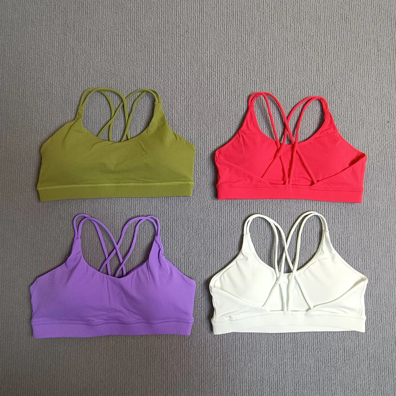Women’s Cross-Back Padel/Tennis Sports Bra – Breathable Solid Color Training Vest