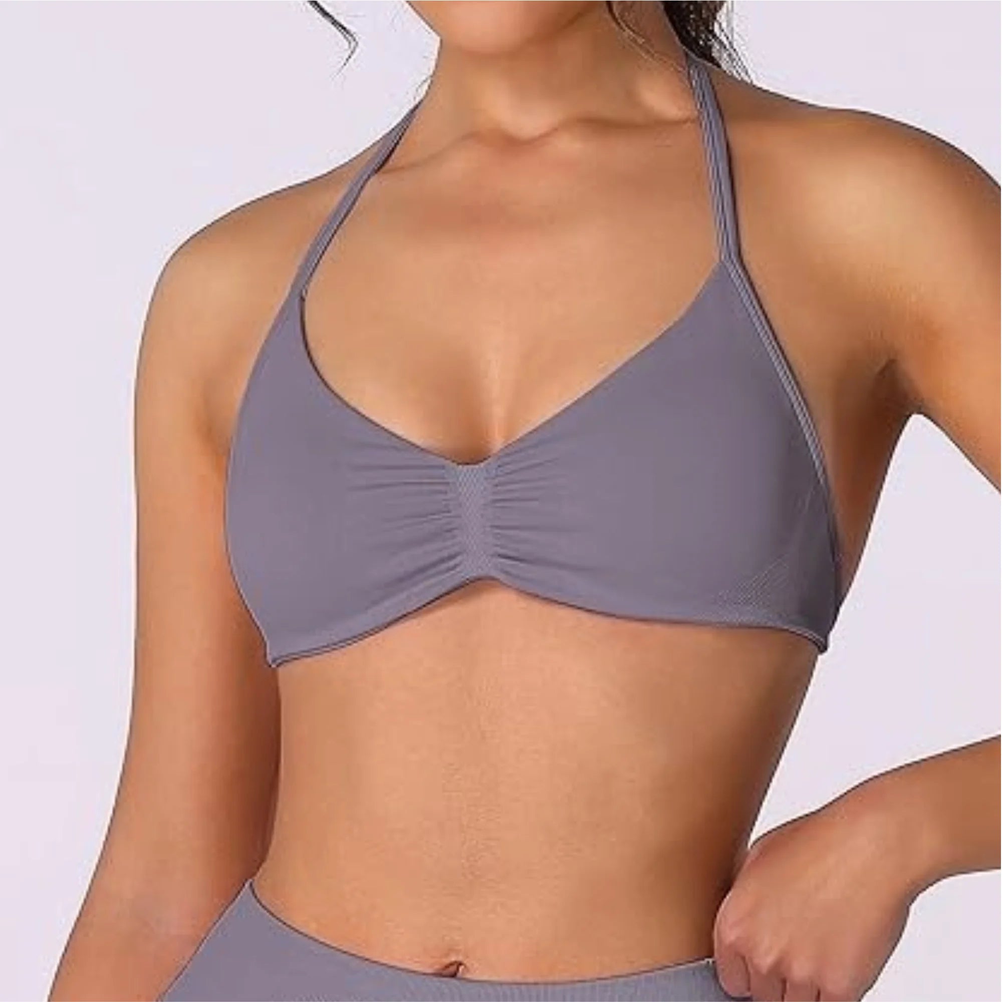 Women’s High-Support Strappy Halter Court Bra Top – Seamless Fit