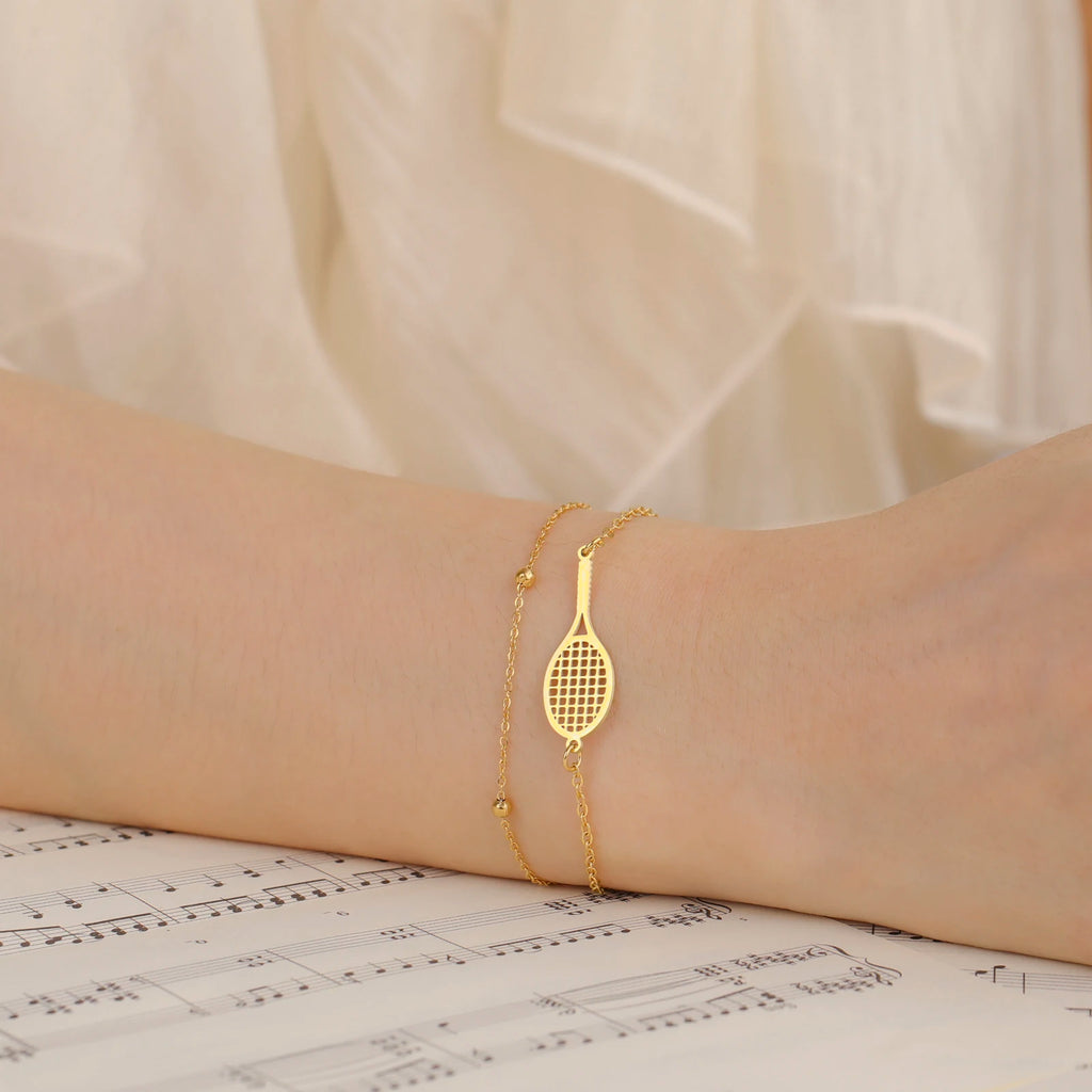 Dreamtimes Tennis & Badminton Racket Bracelet | Stainless Steel Couples Jewelry Gift for Men & Women