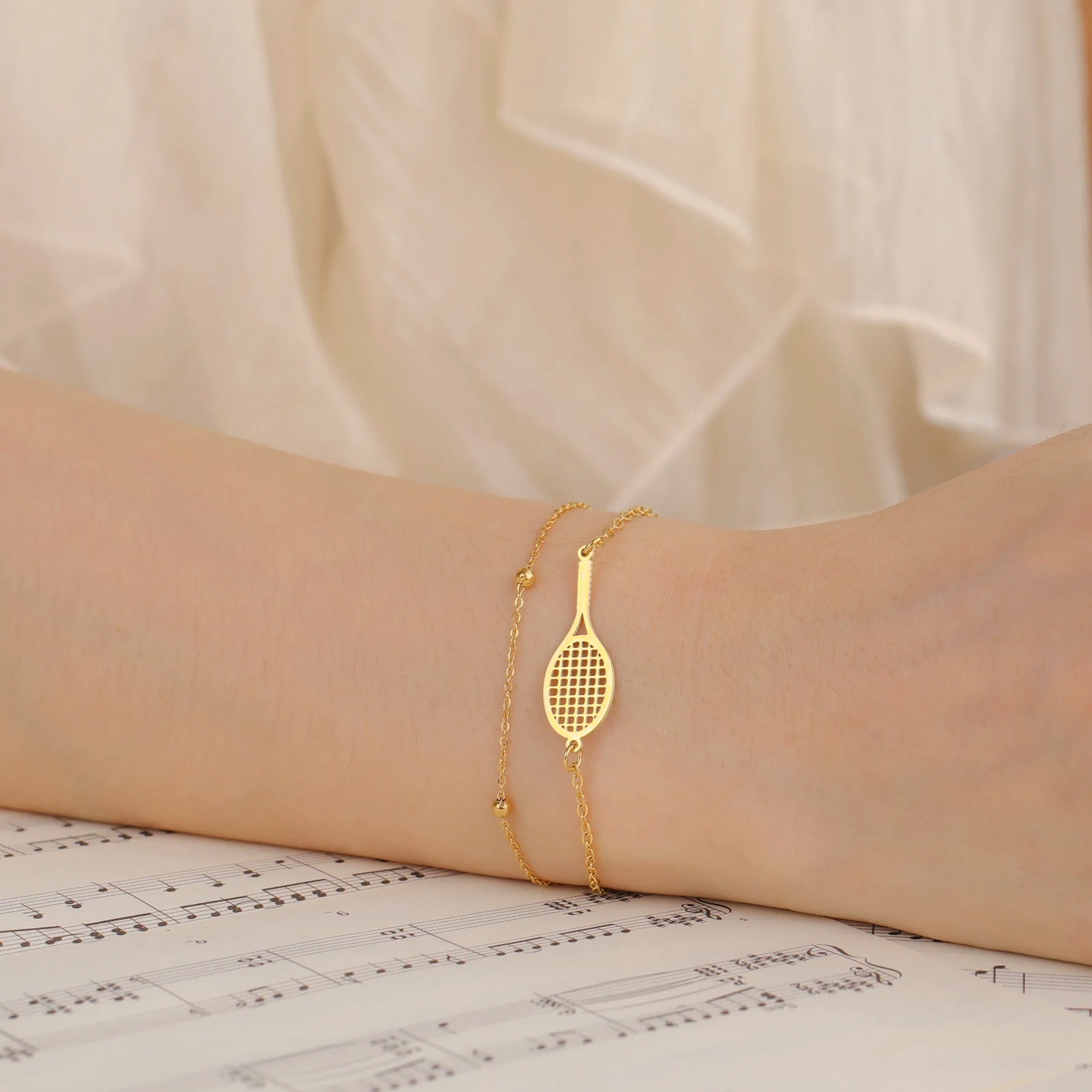 Dreamtimes Tennis & Badminton Racket Bracelet | Stainless Steel Couples Jewelry Gift for Men & Women