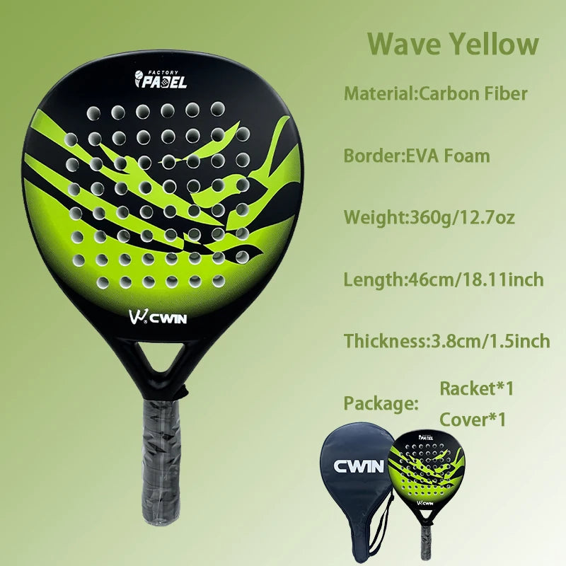 Cwin 2025 Carbon Fiber Padel Racket – Soft EVA Face with Bag & Accessories