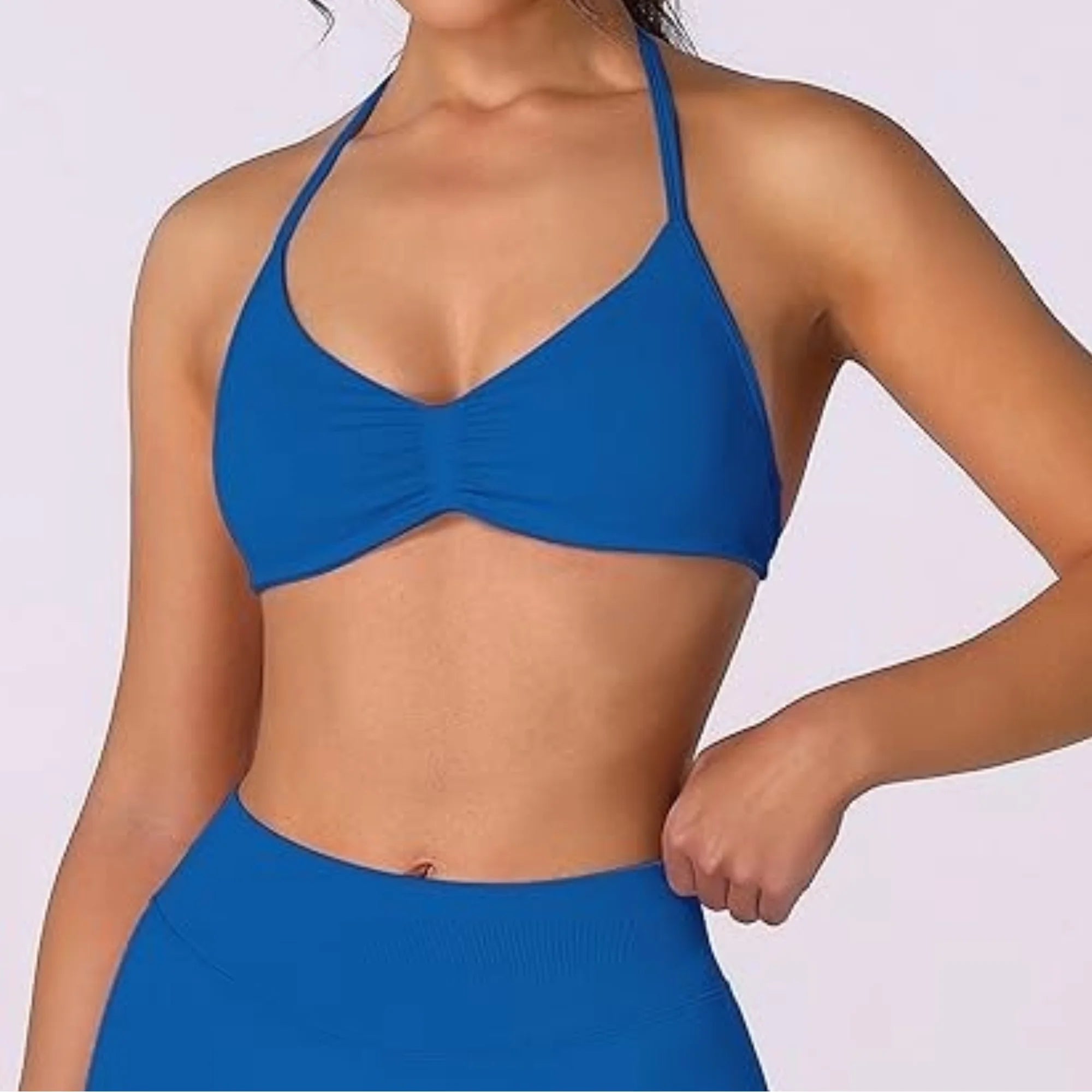 Women’s High-Support Strappy Halter Court Bra Top – Seamless Fit