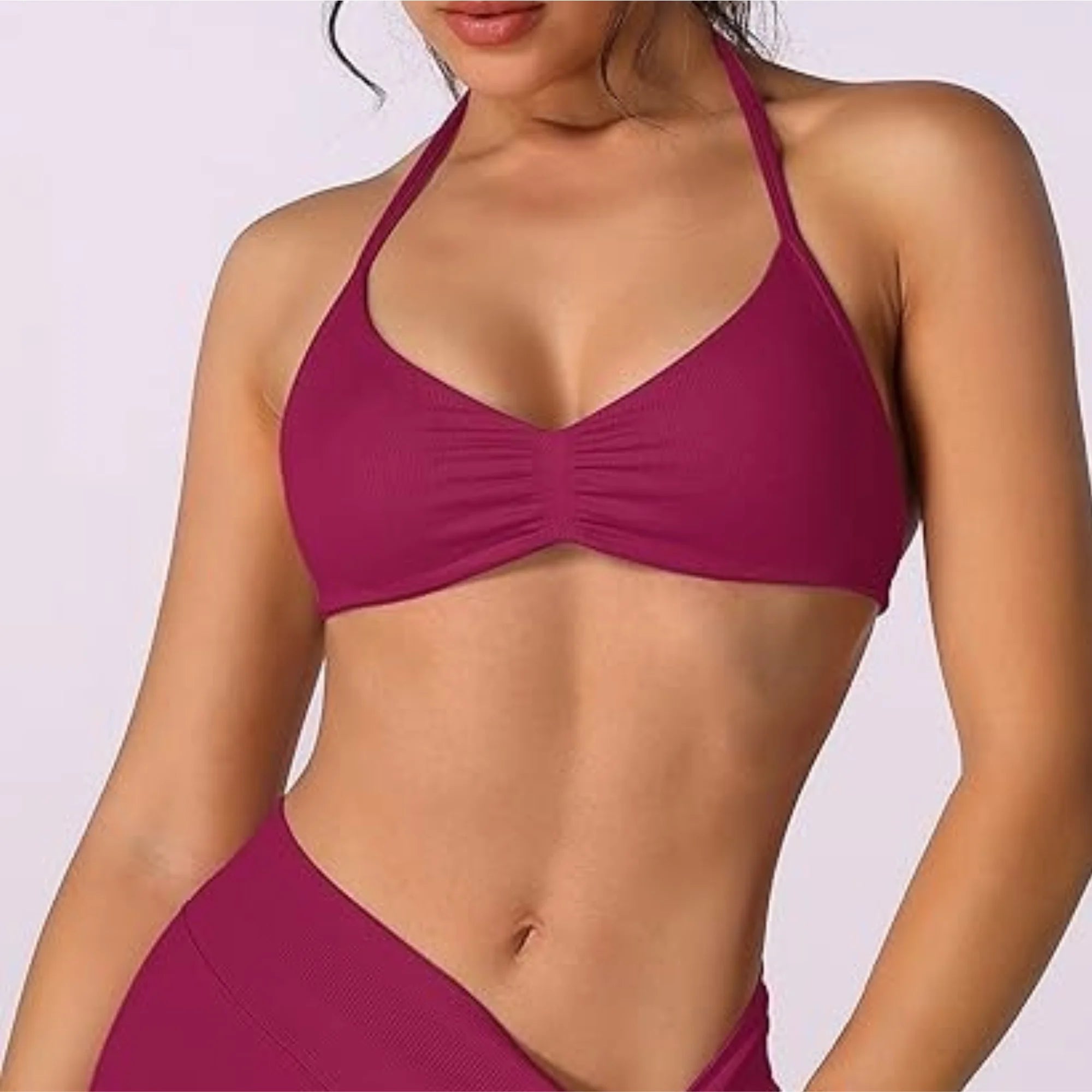 Women’s High-Support Strappy Halter Court Bra Top – Seamless Fit