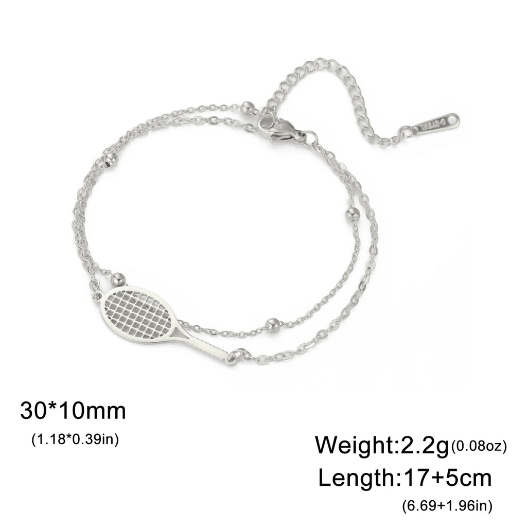 Dreamtimes Tennis & Badminton Racket Bracelet | Stainless Steel Couples Jewelry Gift for Men & Women