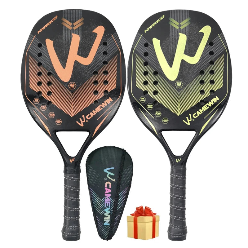 CAMEWIN 3K Carbon Fiber Padel & Beach Tennis Racket – Rough Surface with Protective Bag