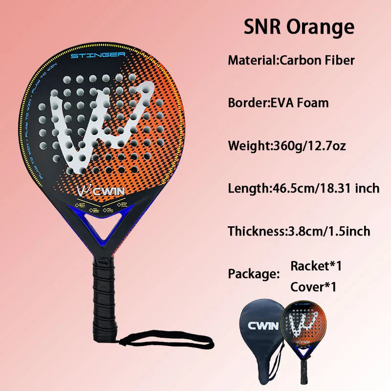 Cwin 2025 Professional Carbon Fiber Padel & Tennis Racket – Soft EVA Face with Bag Cover