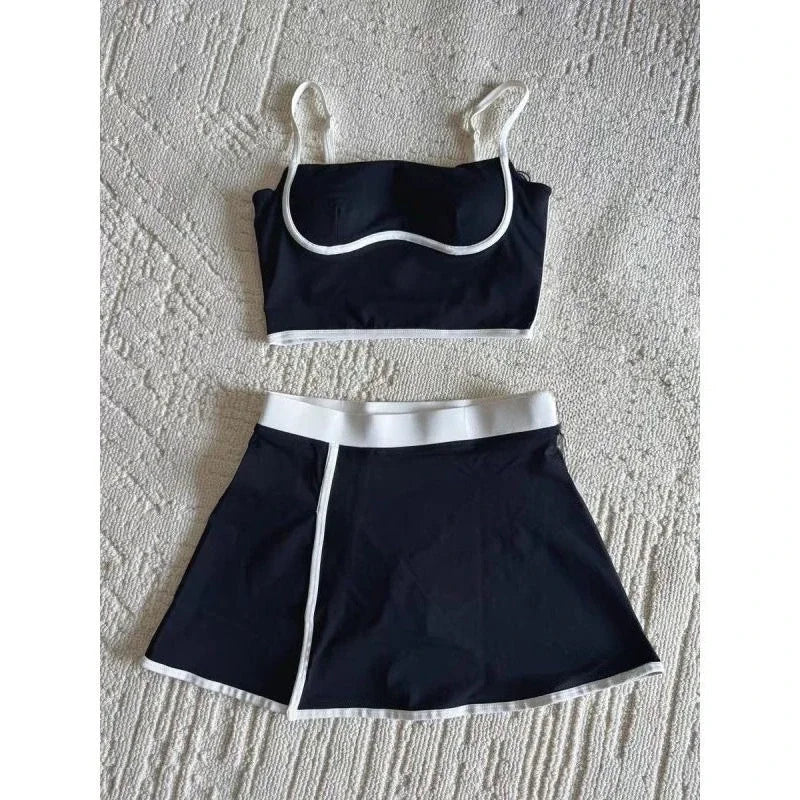 Women’s 2-Piece Padel/Tennis Outfit – Breathable Patchwork Sportswear with Adjustable Bra