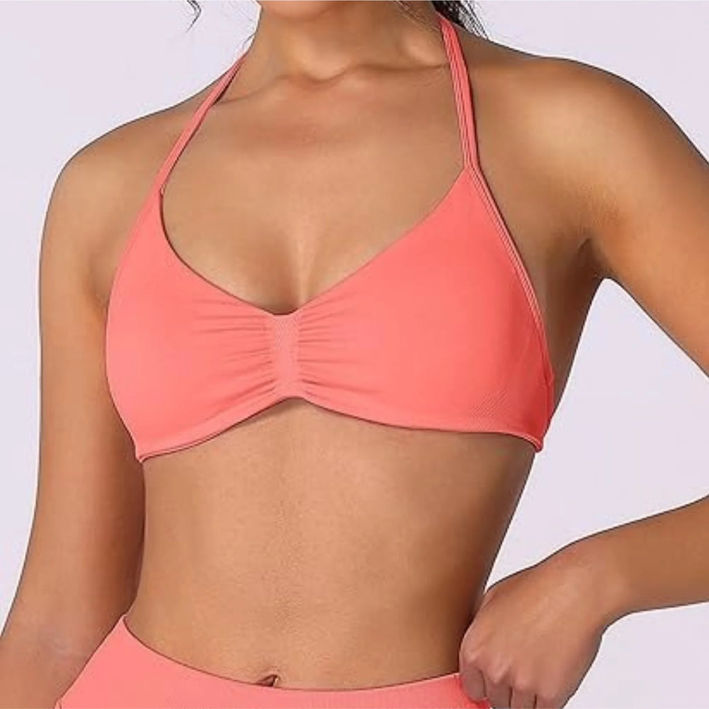 Women’s High-Support Strappy Halter Court Bra Top – Seamless Fit