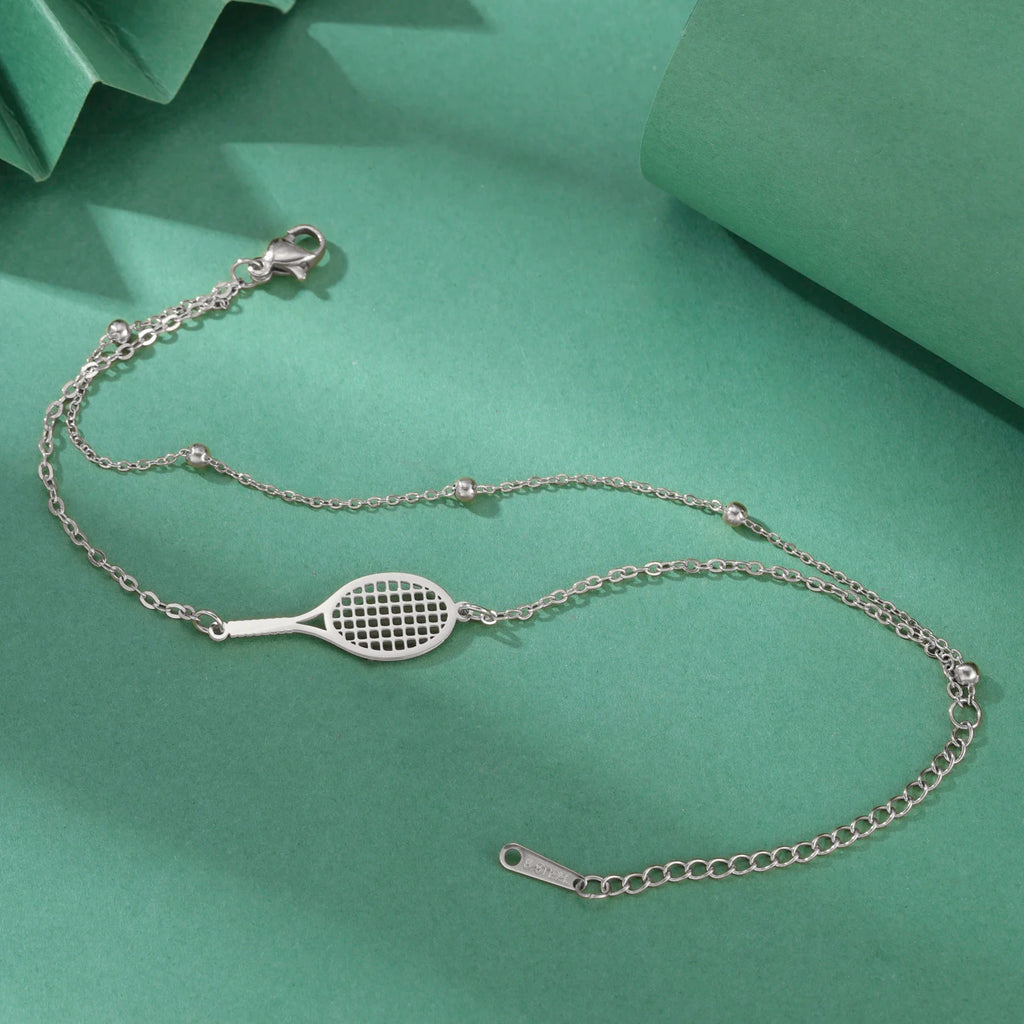 Dreamtimes Tennis & Badminton Racket Bracelet | Stainless Steel Couples Jewelry Gift for Men & Women