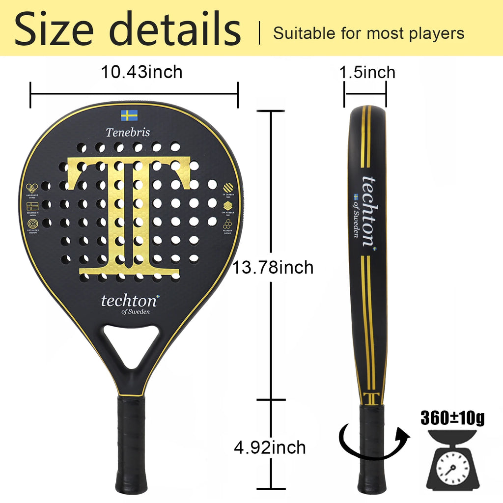 3K/12K Carbon Fiber Padel Racket – Foam Core Round Paddle with 3D Hexagon Design & Cover Bag
