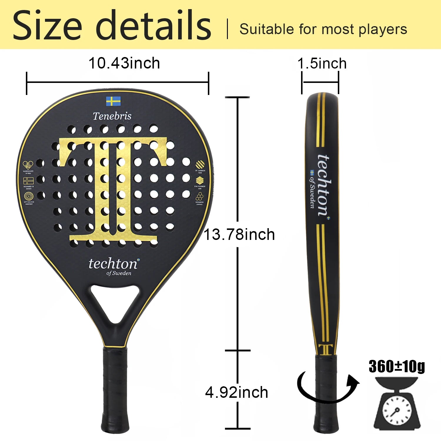 3K/12K Carbon Fiber Padel Racket – Foam Core Round Paddle with 3D Hexagon Design & Cover Bag