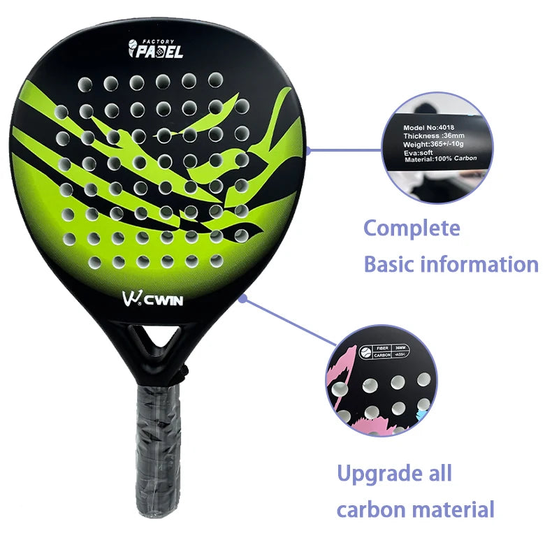 Cwin 2025 Carbon Fiber Padel Racket – Soft EVA Face with Bag & Accessories