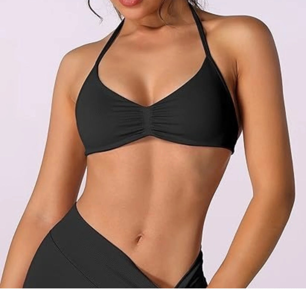 Women’s High-Support Strappy Halter Court Bra Top – Seamless Fit