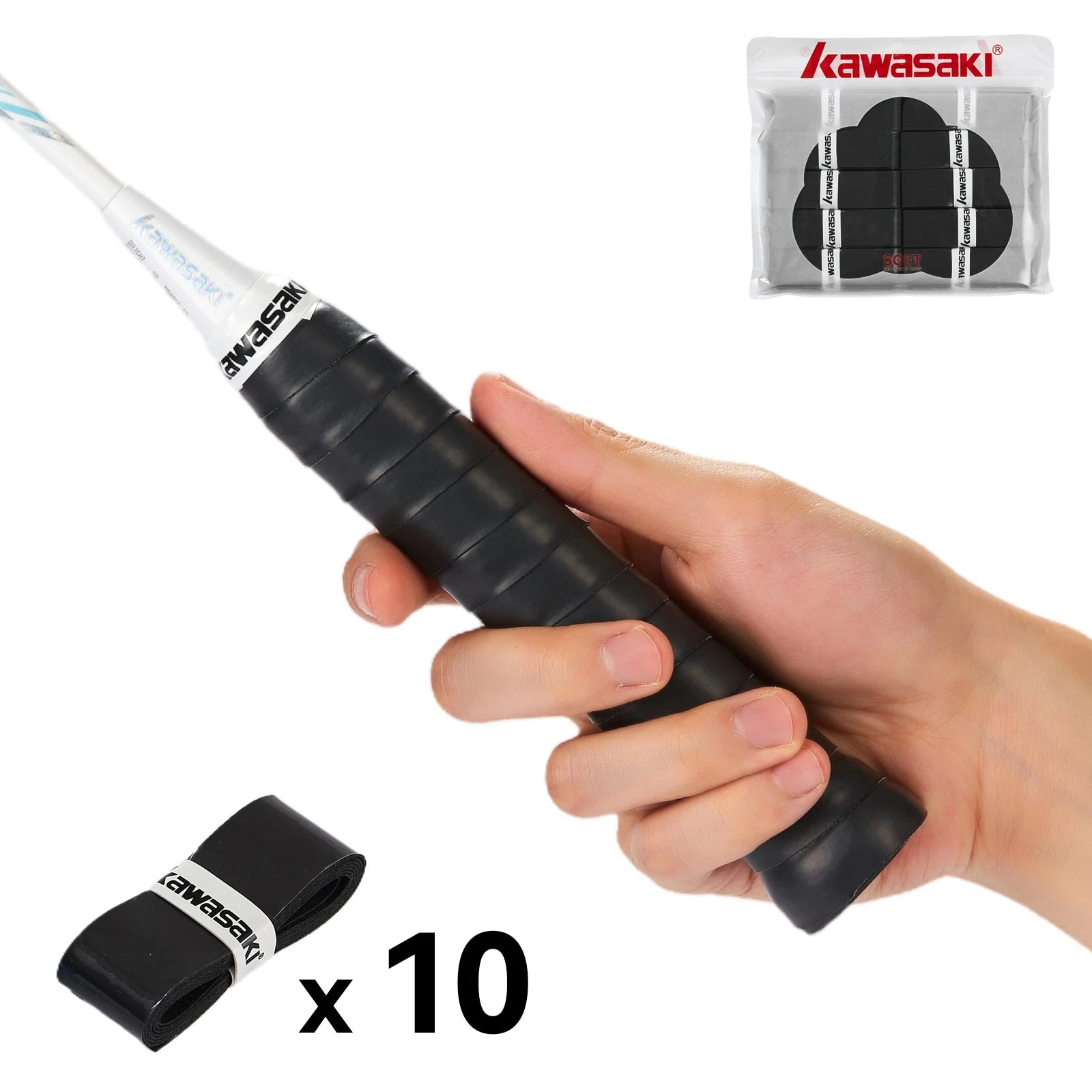 Kawasaki Padel & Tennis Overgrips – 5/10/60pcs Sticky Anti-Slip Shock Absorption Grip Tape