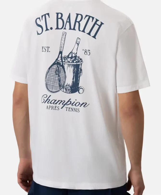St. Barth Padel Club Cotton T-Shirts – Men’s White Tee & Unisex Summer Print Shirt