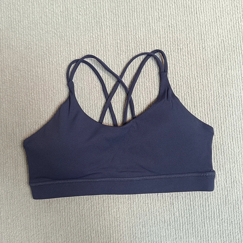 Women’s Cross-Back Padel/Tennis Sports Bra – Breathable Solid Color Training Vest