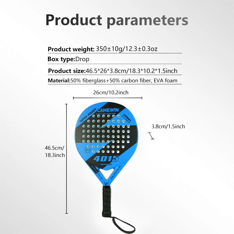 Luxury Teardrop Padel Racket – Carbon Frame with Black EVA Core & Custom Grip Technology